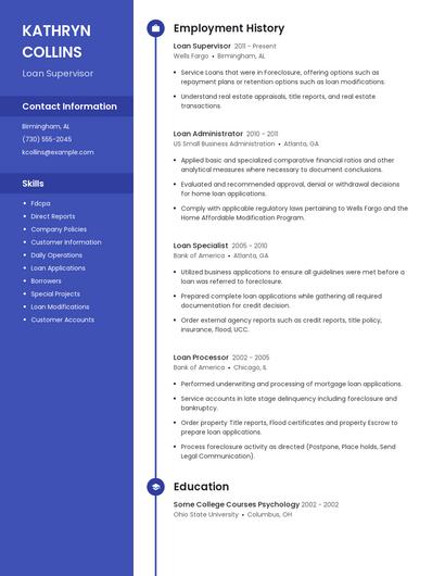 Loan Supervisor Resume