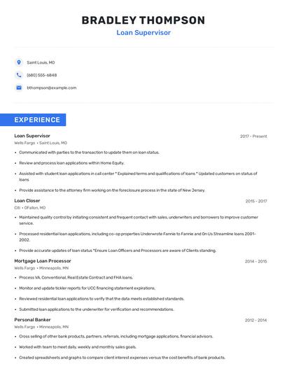 Loan Supervisor Resume