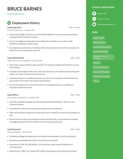 Loan Supervisor Resume