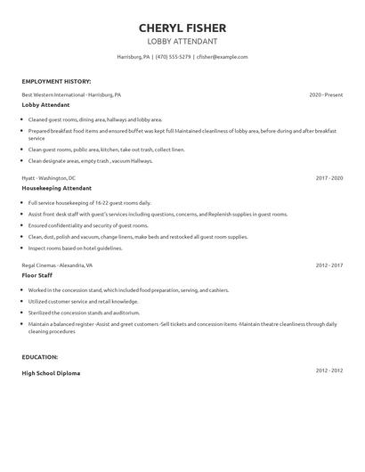 Lobby Attendant Resume