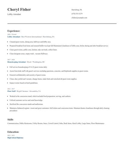 Lobby Attendant Resume