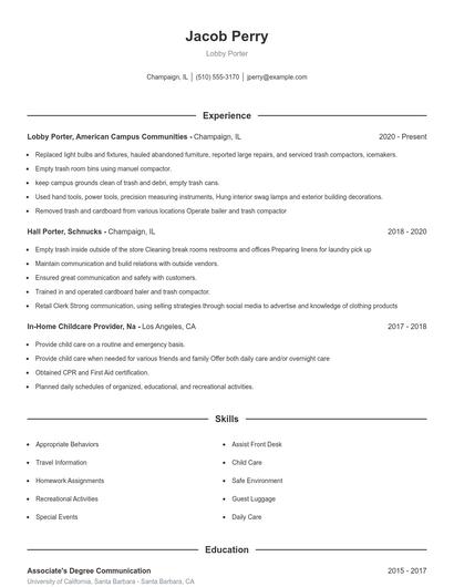 Lobby Porter Resume