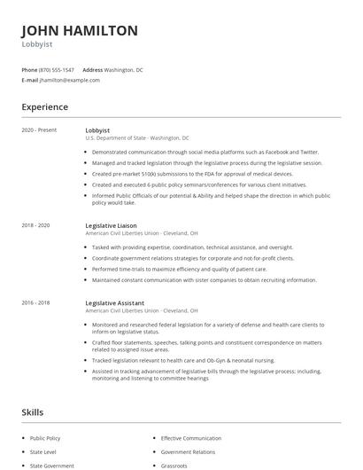 Lobbyist Resume