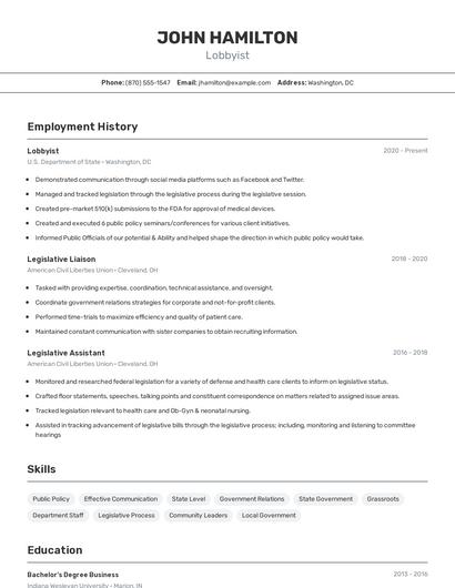 Lobbyist Resume