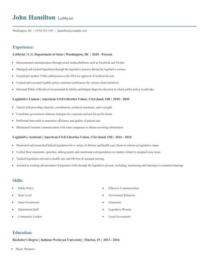 Lobbyist Resume
