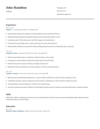 Lobbyist Resume