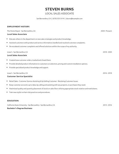Local Sales Associate Resume