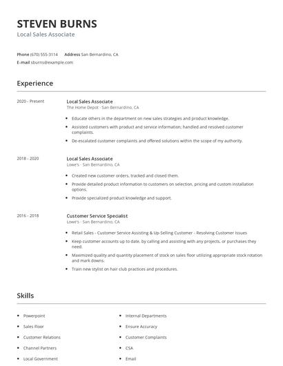 Local Sales Associate Resume