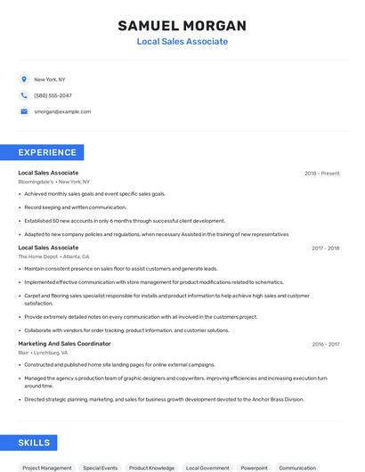 Local Sales Associate Resume