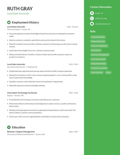 Local Sales Associate Resume