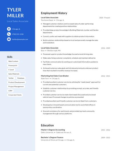 Local Sales Associate Resume