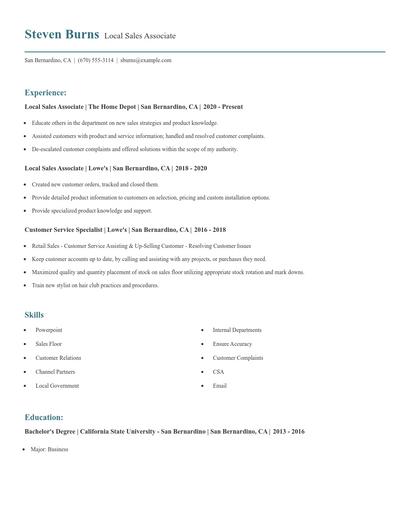 Local Sales Associate Resume