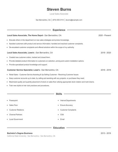 Local Sales Associate Resume