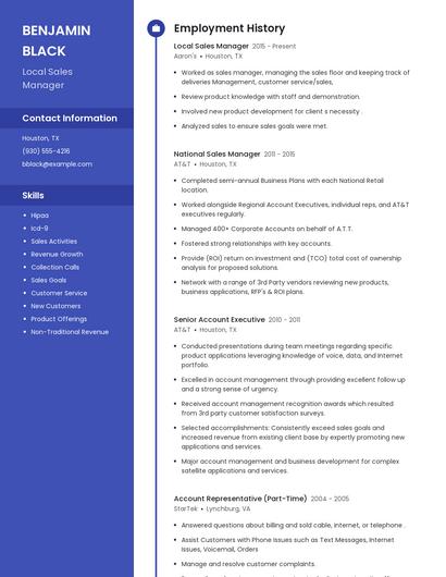 Local Sales Manager Resume
