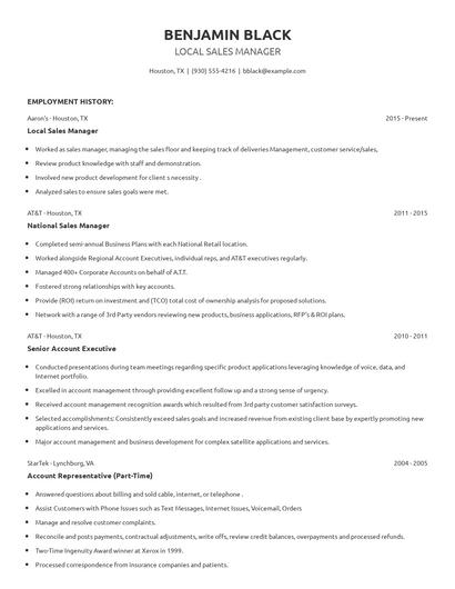Local Sales Manager Resume