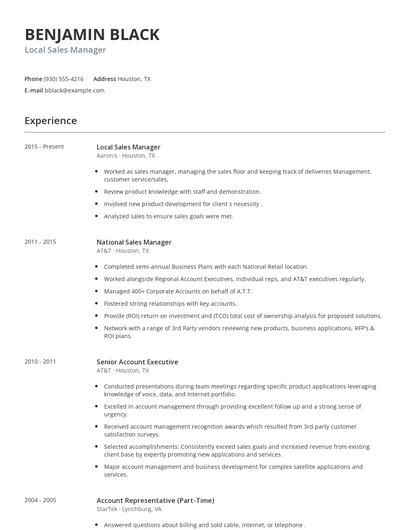 Local Sales Manager Resume