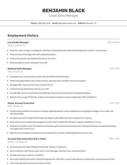 Local Sales Manager Resume