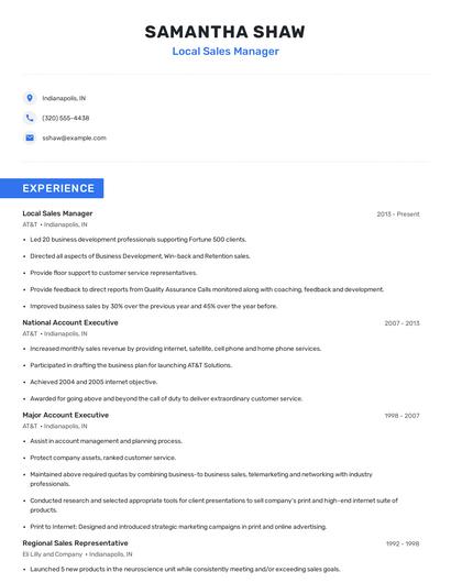 Local Sales Manager Resume