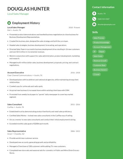 Local Sales Manager Resume