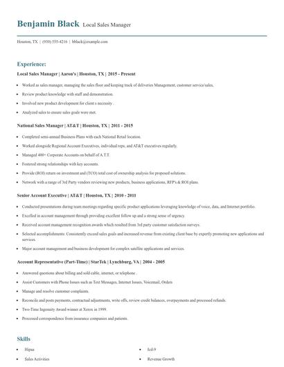 Local Sales Manager Resume