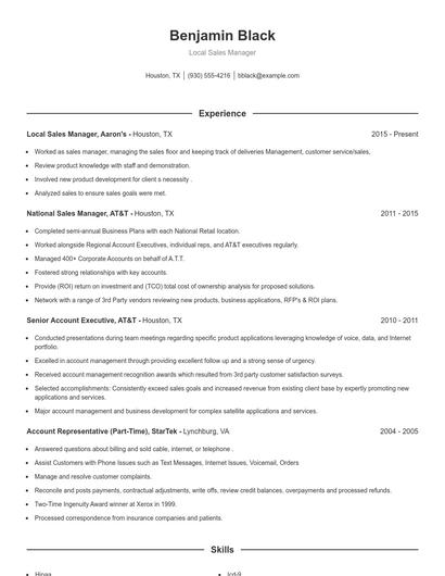 Local Sales Manager Resume