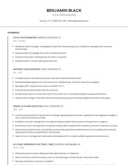 Local Sales Manager Resume