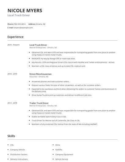Local Truck Driver Resume