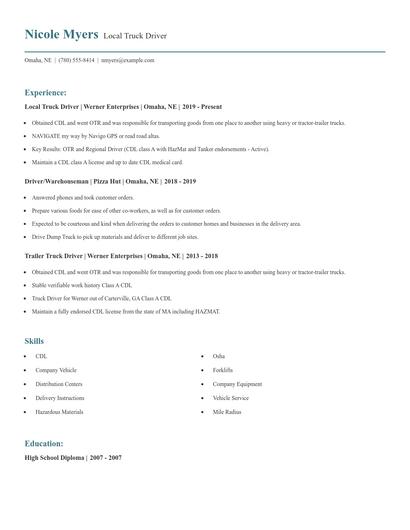 Local Truck Driver Resume