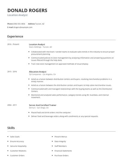Location Analyst Resume