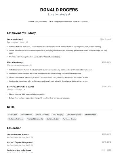 Location Analyst Resume