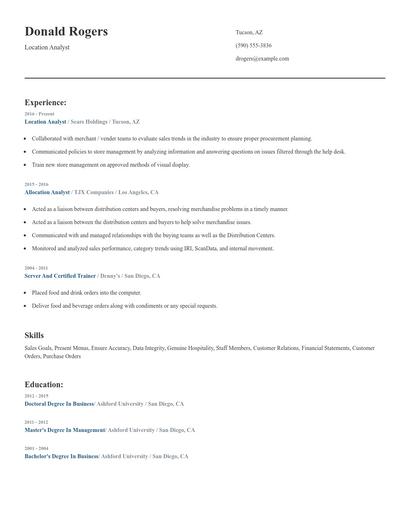 Location Analyst Resume