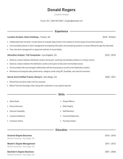 Location Analyst Resume
