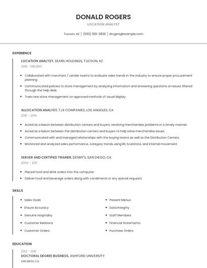 Location Analyst Resume