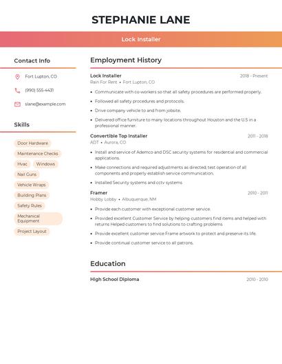 Lock Installer Resume