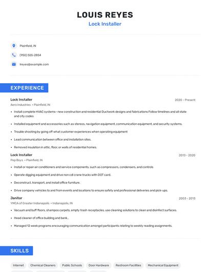 Lock Installer Resume