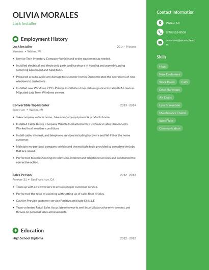 Lock Installer Resume