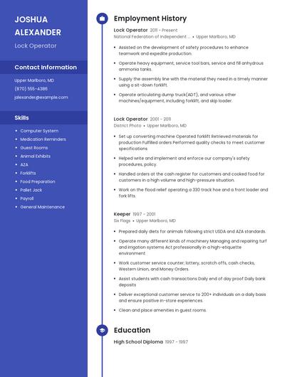 Lock Operator Resume