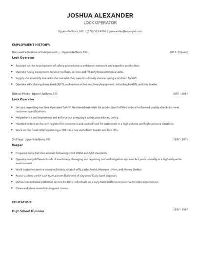 Lock Operator Resume