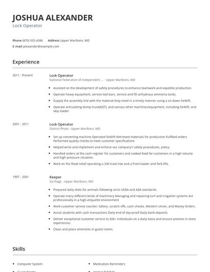 Lock Operator Resume