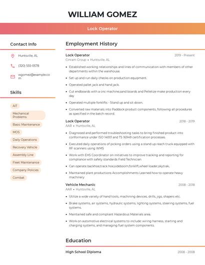 Lock Operator Resume