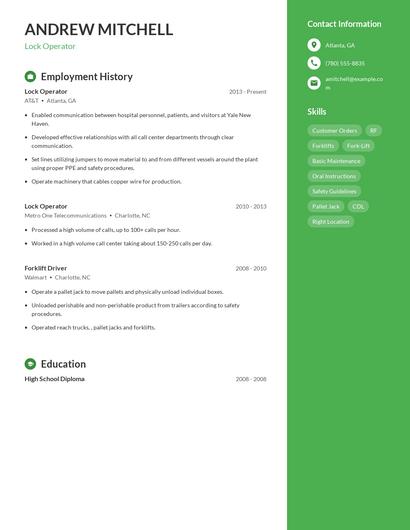 Lock Operator Resume