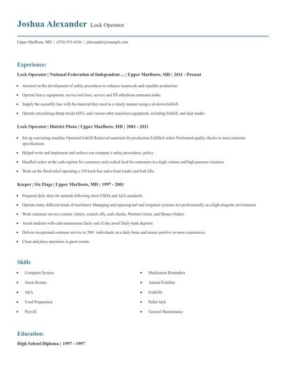 Lock Operator Resume