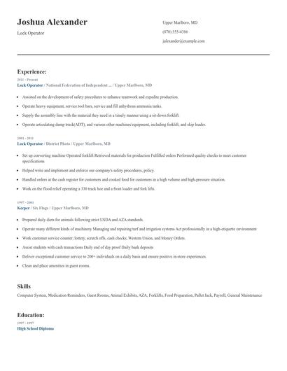Lock Operator Resume