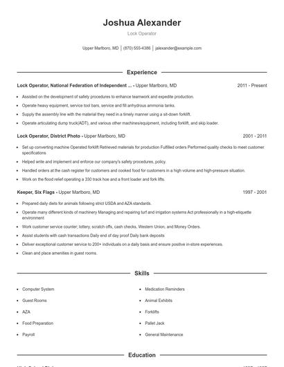 Lock Operator Resume