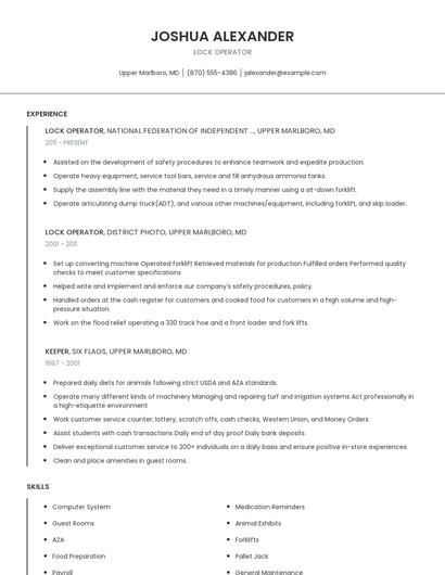 Lock Operator Resume