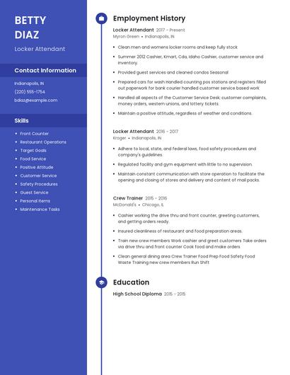 Locker Attendant Resume