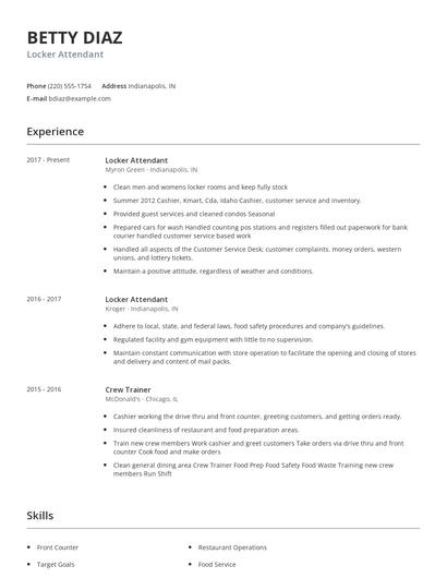 Locker Attendant Resume