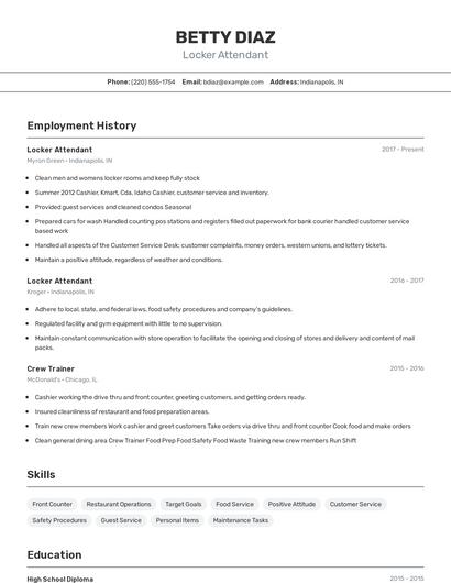 Locker Attendant Resume