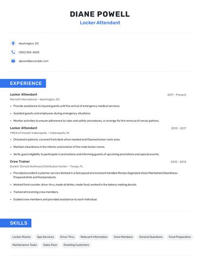 Locker Attendant Resume