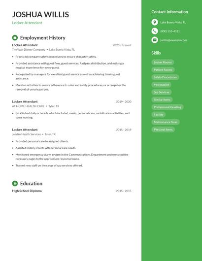 Locker Attendant Resume